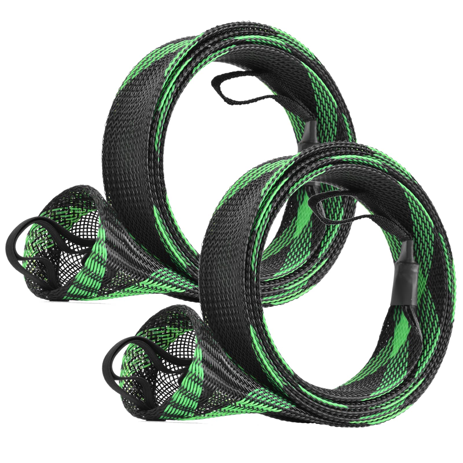 SF Standard Casting Fishing Rod Sock Fishing Rod Sleeve Rod Cover Braided Mesh Rod Protector Pole Gloves Fishing Tools Green-Black-2PCS Fit Casting Rod 6-1/2FT to 7-1/2FT