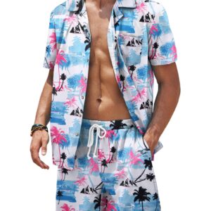 COOFANDY Men's Hawaiian 2 Piece Short Set Cruise Wear Short Sleeve Button Down Shirts and Shorts