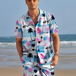 COOFANDY Men's Hawaiian 2 Piece Short Set Cruise Wear Short Sleeve Button Down Shirts and Shorts