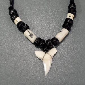 Swimmi Genuine Shark Tooth Necklace for Men, Mako Shark Tooth Necklace, Handmade Wooden Beads Cords Surfer Shark Tooth Necklace for Women Jewelry GA384