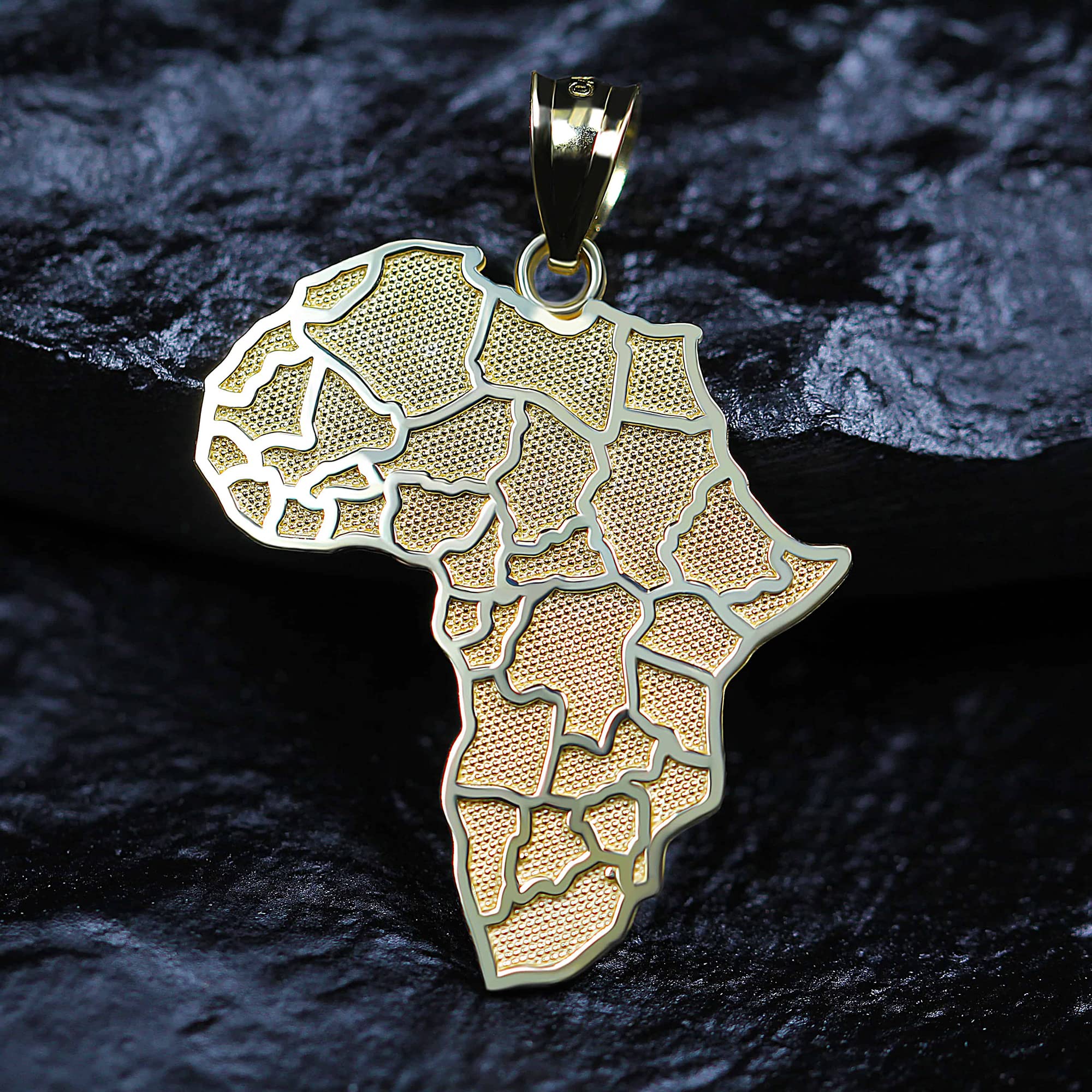 Gold Africa Charm Pendant - 10 Karat Gold - Africa Continent Jewelry (Style 1)