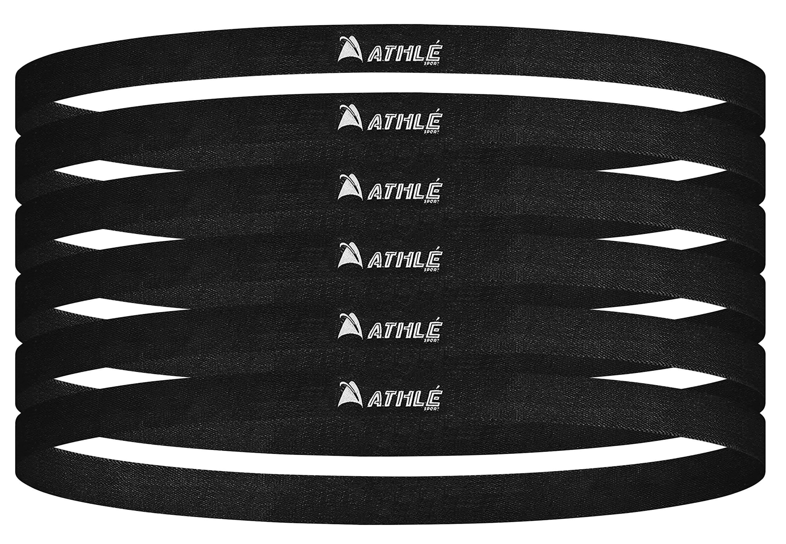 Athlé Skinny Headbands for Women and Men - 6 Pack - Elastic Headbands for Women and Men - Non Slip Silicone Grip - Lightweight and Comfortable Thin Headbands - Black