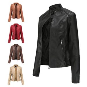 INESVER Womens Faux Fur Leather Jackets Zip Up Motorcyle Short Outwear Fashion Lightweight Leather Cropped Coats