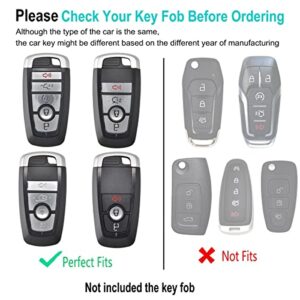 YONUFI for Ford Key Fob Cover Keychain Leather Car Smart Key Case Protector Holder Compatible with 2017-2024 Bronco Escape Mustang Explorer F150 F250 F350 Fusion Edge (Black)