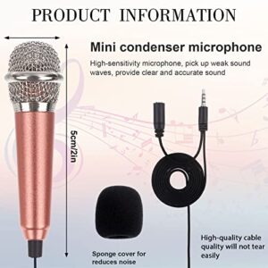 5-Piece Mini Microphone Tiny Microphone Mini Mic for Recording Voice and Singing on iPhone, Android Phones or Tablet, Metal, with 113 cm Cord, 3.5 mm Input (Rose red, Rose Gold, Silver, Blue, Black)