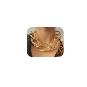 Jumwrit Chunky Choker Necklace Statement Thick Necklace Heavy Gold Chain Necklace Costume Accessory for Women