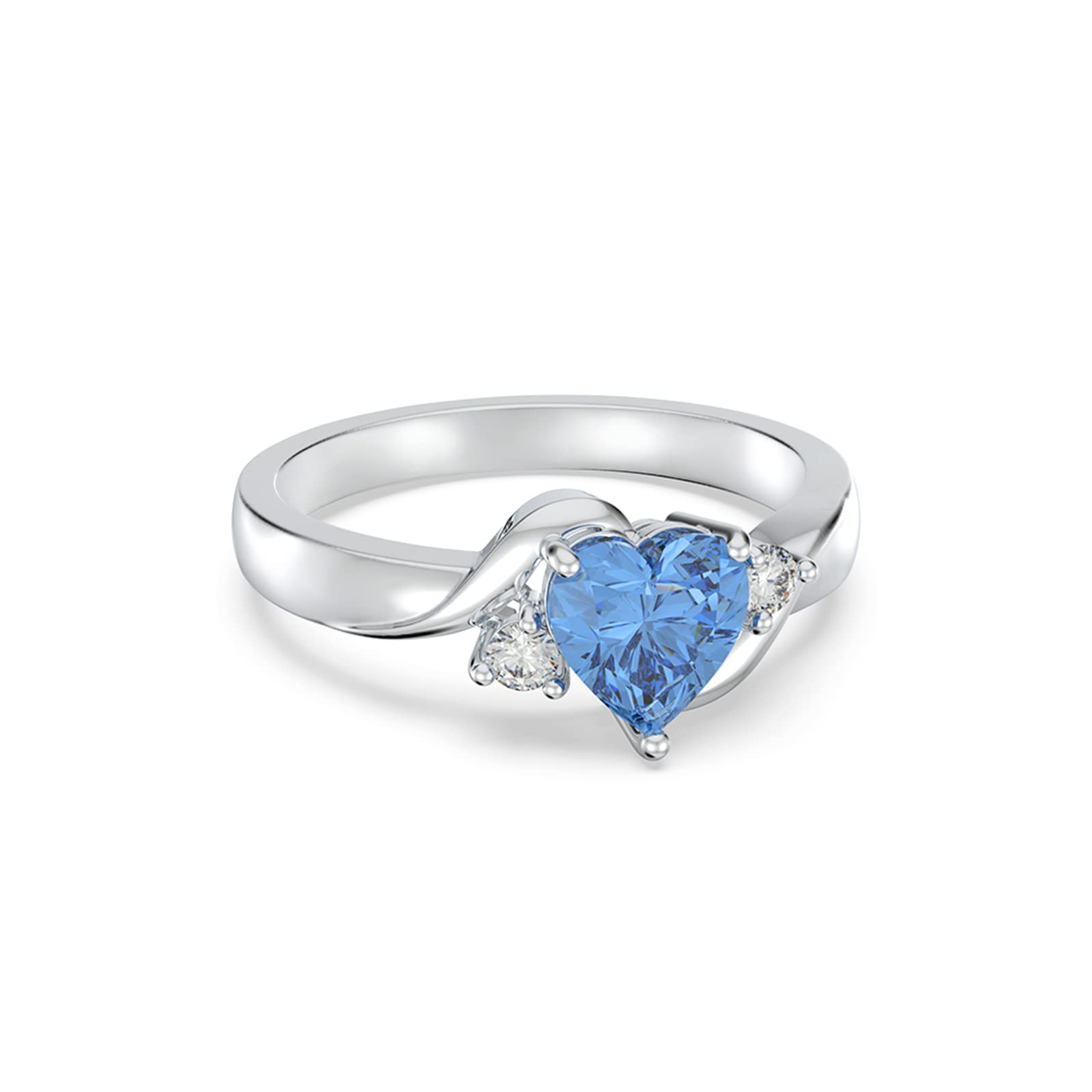 Shusukue December Birthstone Ring 925 Sterling Silver Blue Topaz Ring Heart Crystal Ring Birthday Anniversary Mother's Day Jewelry Gifts for Women Size 7