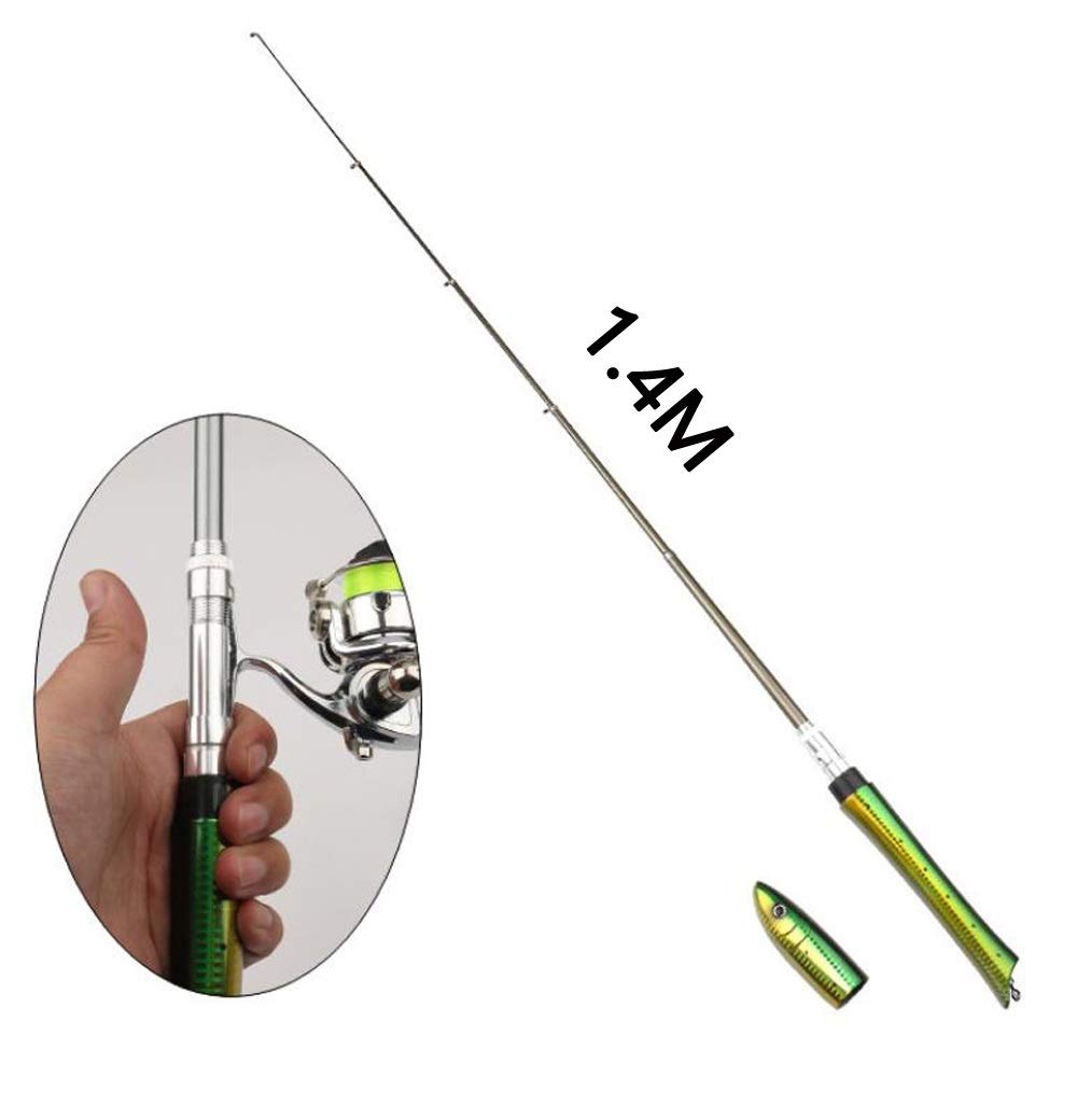 Fishing Rods Portable Pocket Fishing Rod Fish-Shaped Portable Fishing Rod Set Telescopic Fishing Rod with Rotating Kit Fishing Gear (Color : 1.4m)