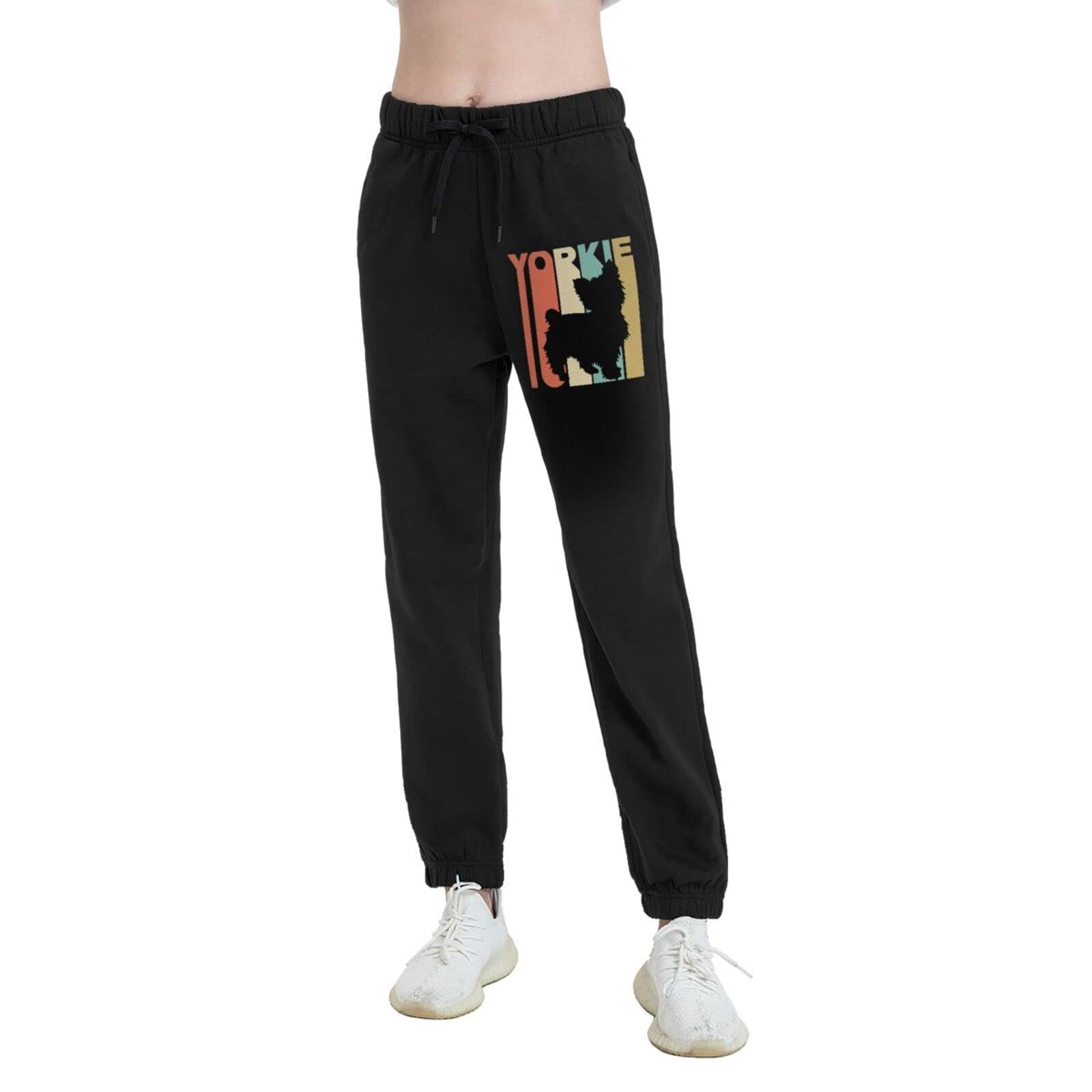 Yorkie Silhouette Women's Casual Yoga Sweatpants Athletic Workout Elastic Waist Jogger Pants XX-Large Black