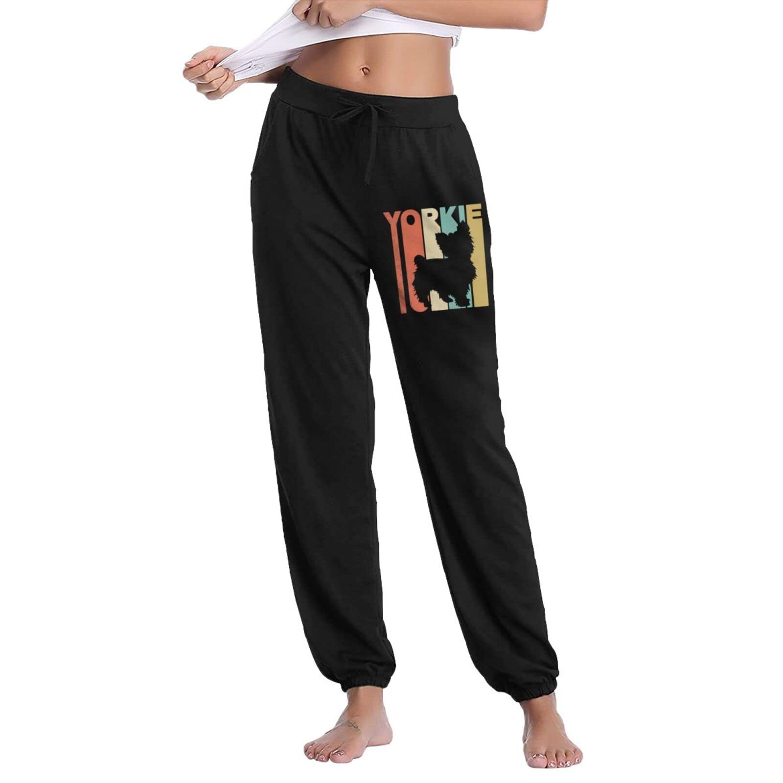 Yorkie Silhouette Women's Casual Yoga Sweatpants Athletic Workout Elastic Waist Jogger Pants XX-Large Black