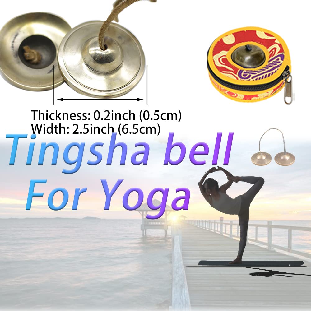 8 Pcs Tibetan Buddhist Meditation Bells Set,3.1inch Singing Bowl Set,2.5inch Tingsha Bells,7.5inch Brass Bell Dorje Vajra,Singing Scripture Implement,8inch Dharma Mat and Zen Bag