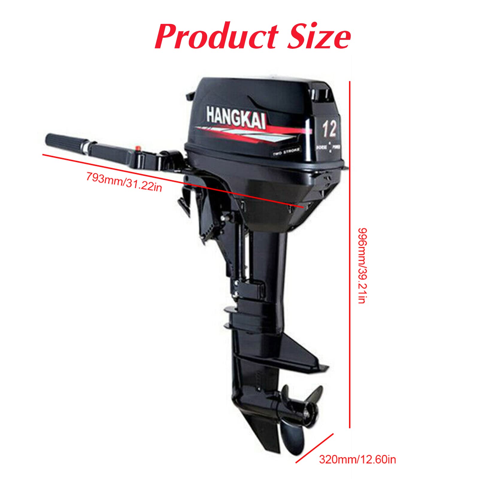 BJTDLLX Short Shaft Outboard Motor, 2 Stroke 12 HP Outboard Boat Motor, 169CC Heavy Duty Fishing Boat Engine Marine Engine Tiller Control Motor with Water Cooling & CDI Ignition System