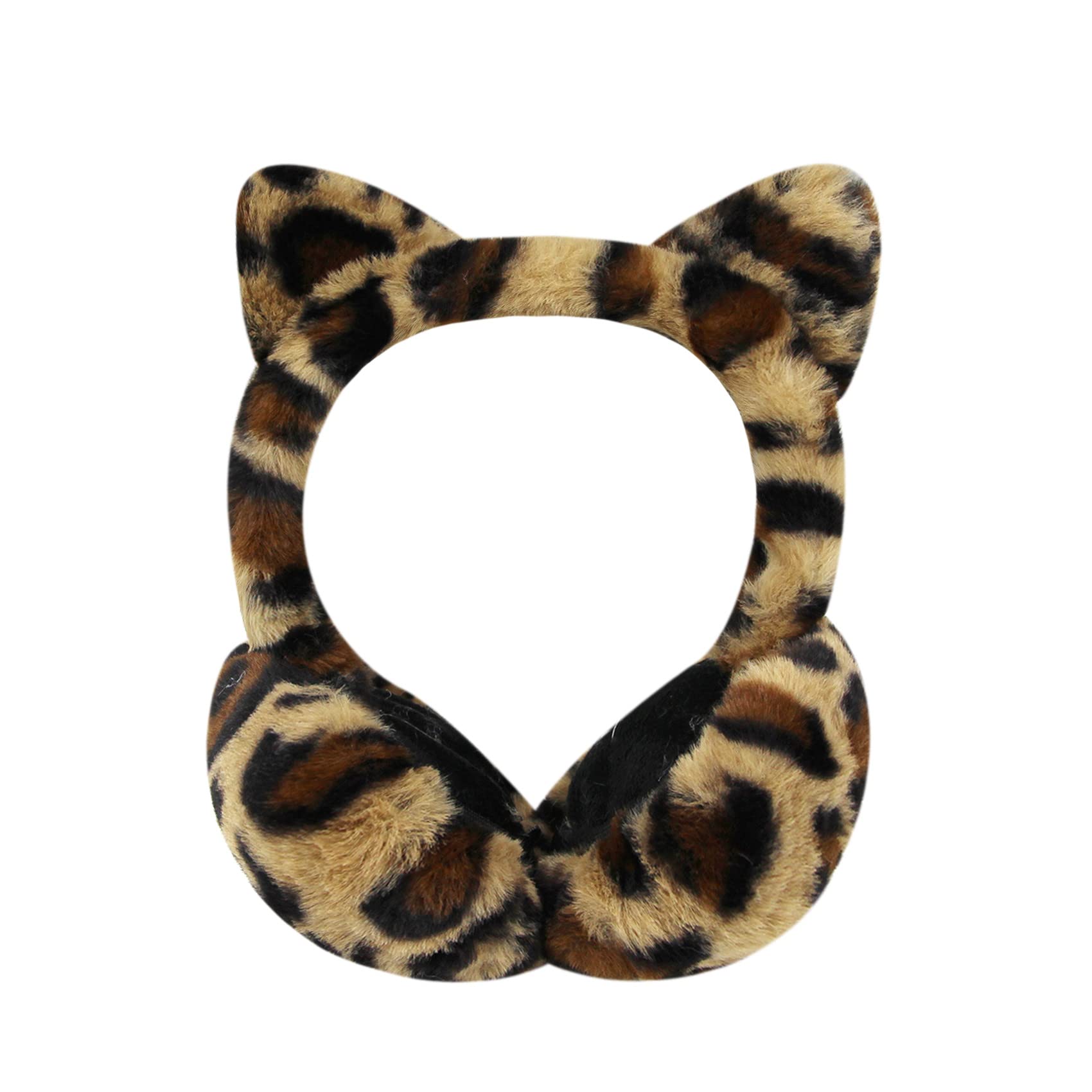 Caviotess Women's Leopard Faux Fur Ear Muffs Fluffy Winter Warm Ear Warmer with Cute Cat Ears