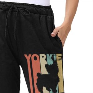 Yorkie Silhouette Women's Casual Yoga Sweatpants Athletic Workout Elastic Waist Jogger Pants XX-Large Black