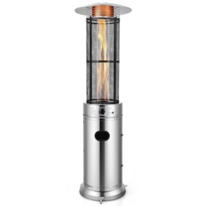 costway outdoor propane patio heater, 40,000 btu propane heater with dancing flame, portable wheels, stainless steel pyramid floor-standing outdoor heater for balcony backyard garden, silver