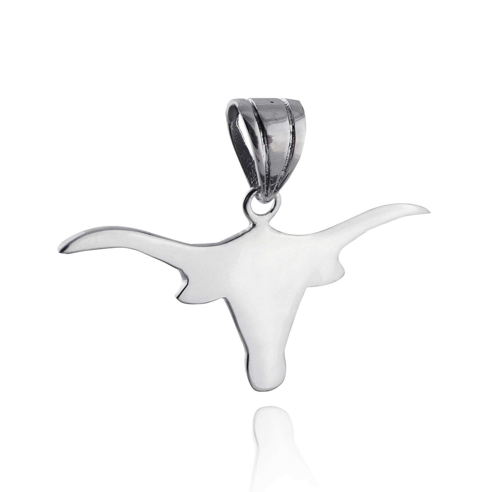 Charm - Sterling Silver - Jewelry - Pendant - Texas Bull Head Silhouette Longhorns Cow Texan