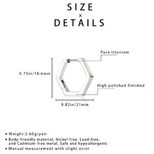 Hexagon Chunky Pure Titanium Huggie Hoop for 21mm Small Hypoallergenic Lightweight High Polished Open Geometric Hoops Earrings Jewelry Gifts for Women Men