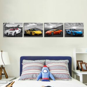 Car Wall Art Car Poster Framed Canvas Wall Art for Bedroom Living Room Boys Bedrooom Man Cave Room Decor Framed Canvas Print Farmhouse Decor Lamborghini Mclaren Posters 4 Pieces