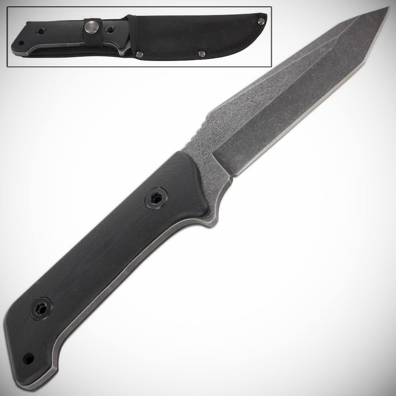 S.S. Fixed Knives Dark Tanto Fixed Blade Outdoor Full Tang Hunting Camping Stainless Steel Survival Knife