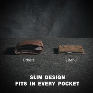 Zitahli Slim RFID Wallets for Men, Money Clip Bifold Leather Wallet Minimalist Wallet with ID Window and 12 Card Slots