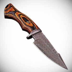 darkest fears damascus steel fixed blade survival hunting knife fire glow pakkawood handle