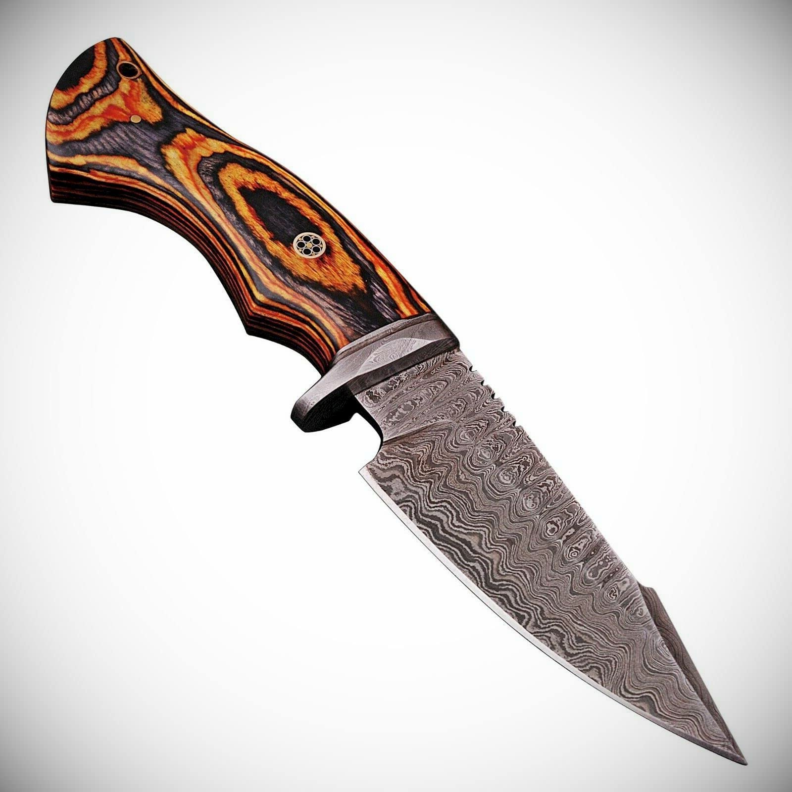 Darkest Fears Damascus Steel Fixed Blade Survival Hunting Knife Fire Glow Pakkawood Handle