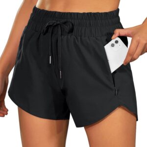 BMJL Women's Running Shorts High Waisted Athletic Shorts Summer Gym Workout Short with Zipper Pockets(M,Black2)