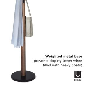 Umbra Flapper Coat Rack, Clothing Hanger, Umbrella Holder, and Hat Organizer, Great for Entryway, Black/Walnut (320361-048)