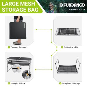 FUNDANGO Height Adjustable Portable Lightweight Folding Camping Table with Layer Mesh Storage Fold Up Foldable Collasible with Handle for Outdoor, Indoor, Beach, BBQ, Picnic,Travel