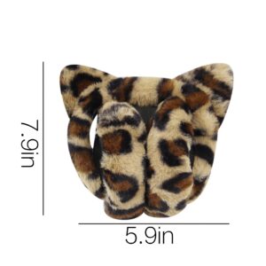 Caviotess Women's Leopard Faux Fur Ear Muffs Fluffy Winter Warm Ear Warmer with Cute Cat Ears