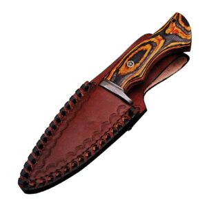 Darkest Fears Damascus Steel Fixed Blade Survival Hunting Knife Fire Glow Pakkawood Handle