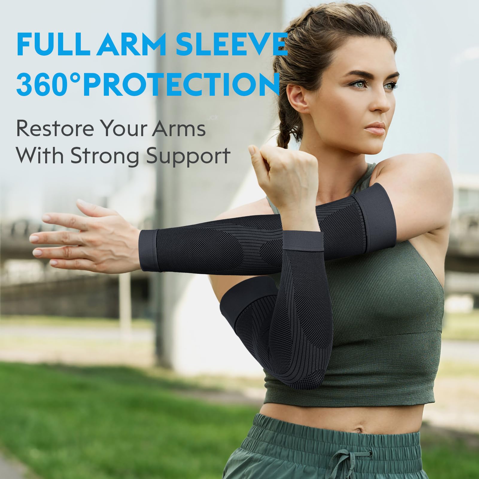 KEKING® Compression Arm Sleeves, Pair, Firm 20-30mmHg Graduated Compression Full Arm Support for Recovery, Pain Relief, Tendonitis, Golfers & Tennis Elbow Brace, Workouts Sports - Latex Free Grey XL