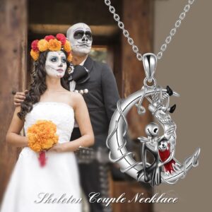 ONEFINITY Nightmare Necklace Sterling Silver Jack and Sally Moon Pendant Necklace Gothic Valentines Day Jewelry for Women Wife Daughter