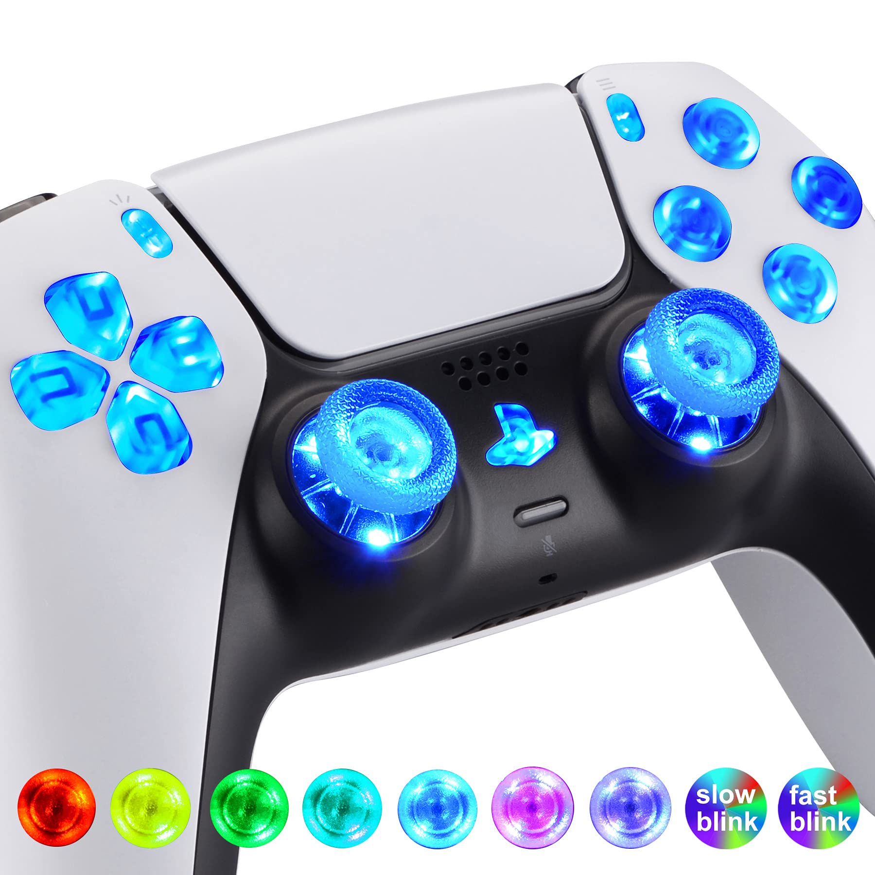 eXtremeRate Multi-Colors Luminated D-pad Thumbstick Share Option Home Face Buttons for PS5 Controller BDM-010 & BDM-020, 7 Colors 9 Modes DTF V3 LED Kit for PS5 Controller - Controller NOT Included