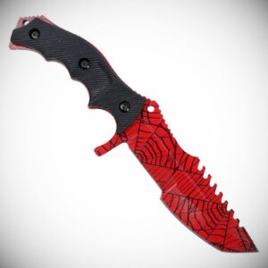 8.5" Red Black Spider Web Hunting Knife Stainless Steel Survival Fixed Blade Outdoor Knives