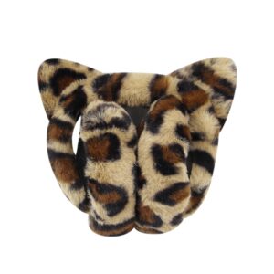 Caviotess Women's Leopard Faux Fur Ear Muffs Fluffy Winter Warm Ear Warmer with Cute Cat Ears