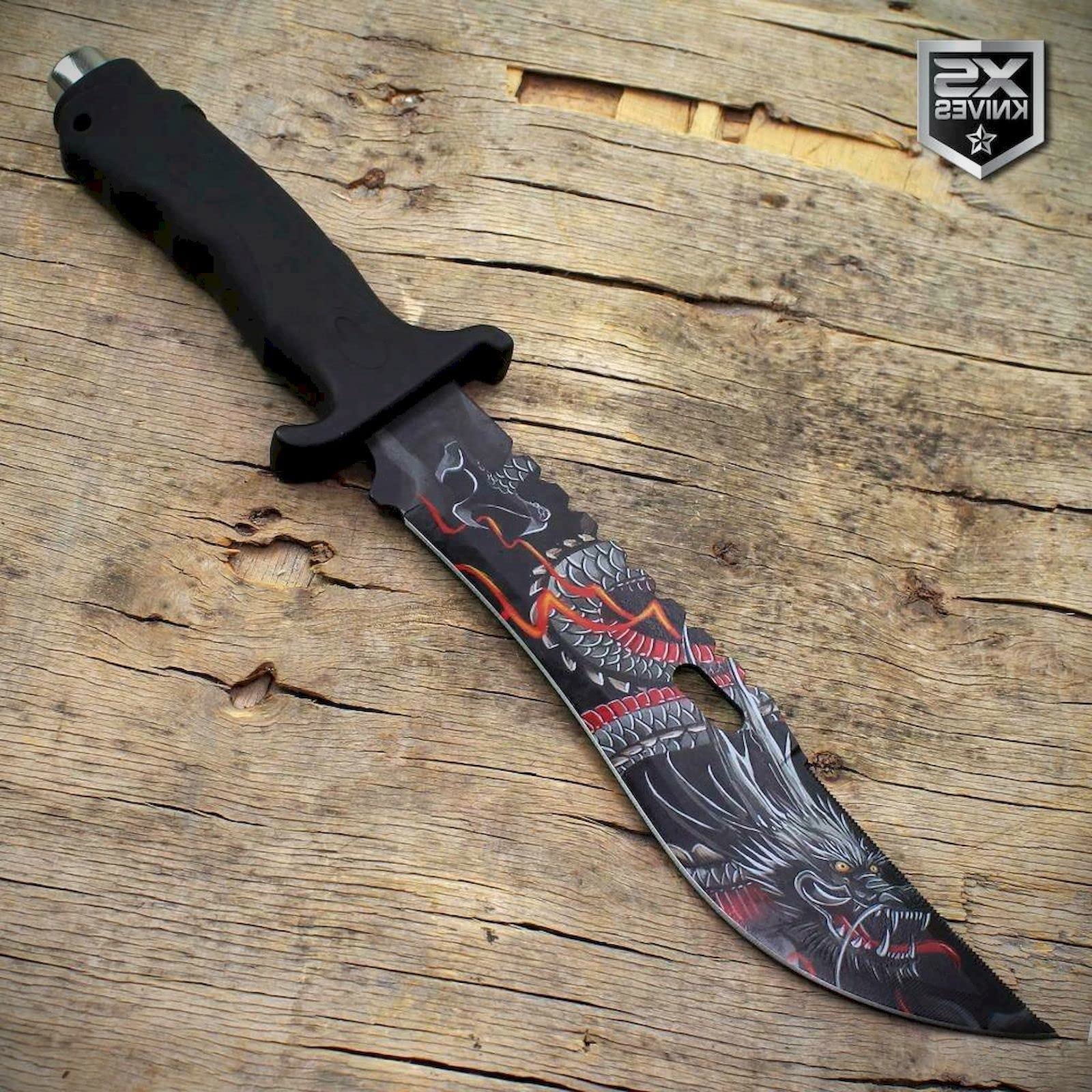 S.S. Fixed Knives Black Fantasy Dragon Fixed Blade Hunting Survival Knife