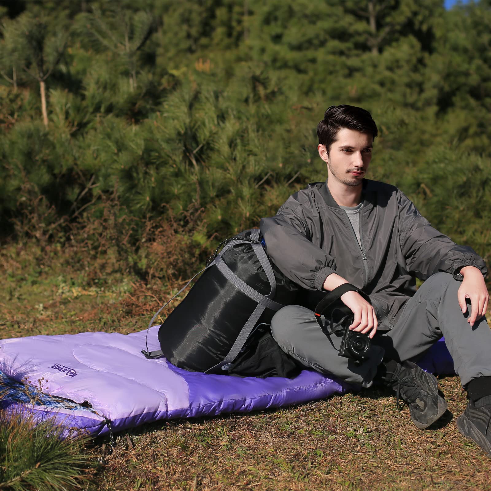 KANYAK Water-Resistant Portable Purple Sleeping Bag for Adults Teens and Kids, Perfect Outdoor Companion for 3-4 Season Hiking，Hunting，Camping and Backpacking