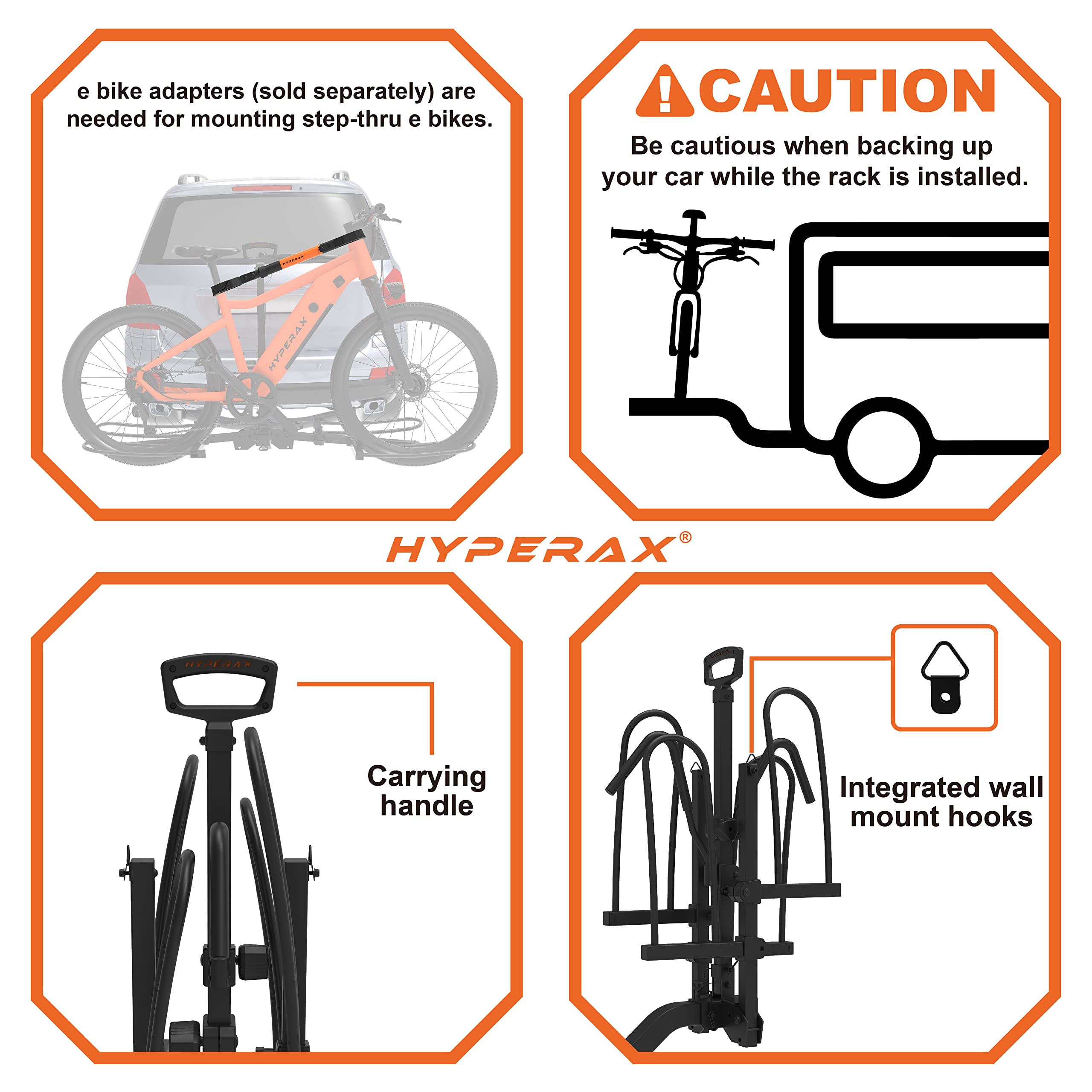 HYPERAX Special Combo - Volt eco with E-Bike Adapter - Platform Bike Rack for Car, SUV, Trucks, Sedan - for 2" Hitch Fits Up to 2 X 60 lbs Bike with Up to 5" Fat Tires - NO RV USE!