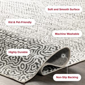 nuLOOM 6' x 9' SpinClean Machine Washable Stain-Resistant Area Rug with Non Slip Backing, Low Profile for Living Room, Bedroom, and Dining Room, Hart Grey