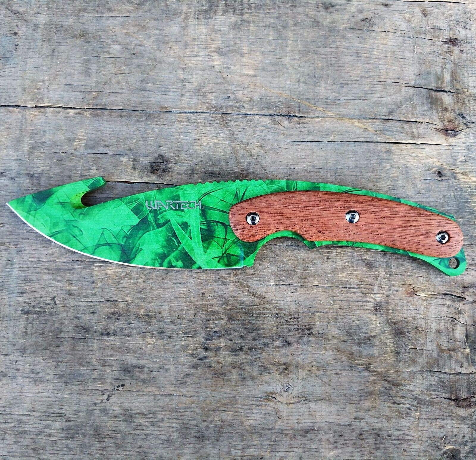 Forest Green Fixed Blade Full Tang Hunting Wood Handle Gut Hook Stainless Steel Survival Knife