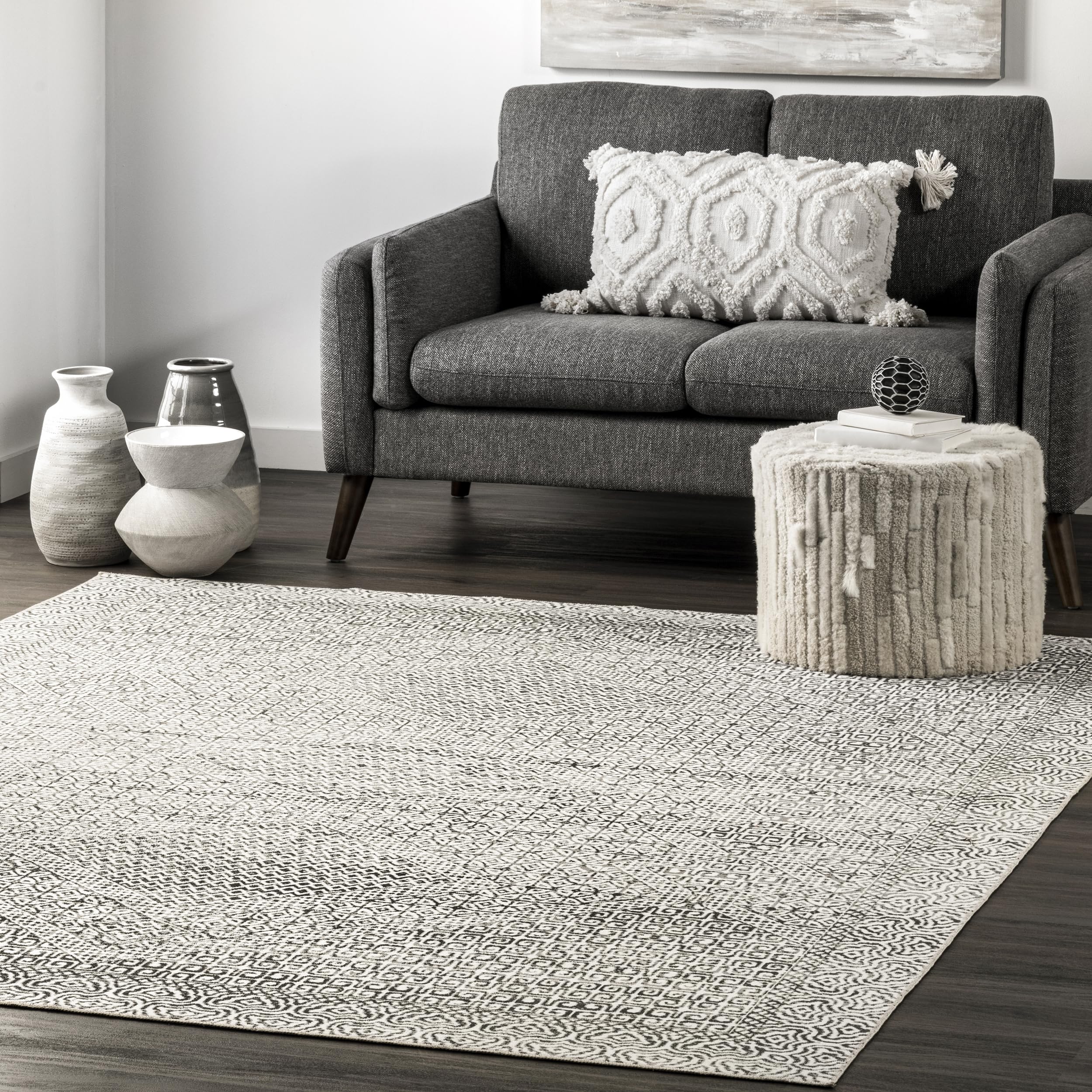 nuLOOM 6' x 9' SpinClean Machine Washable Stain-Resistant Area Rug with Non Slip Backing, Low Profile for Living Room, Bedroom, and Dining Room, Hart Grey