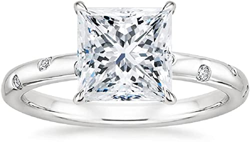 VINSON Princess Cut 2 Ct Moissanite with Platinum Plated Silver Engagement Ring for women (7)