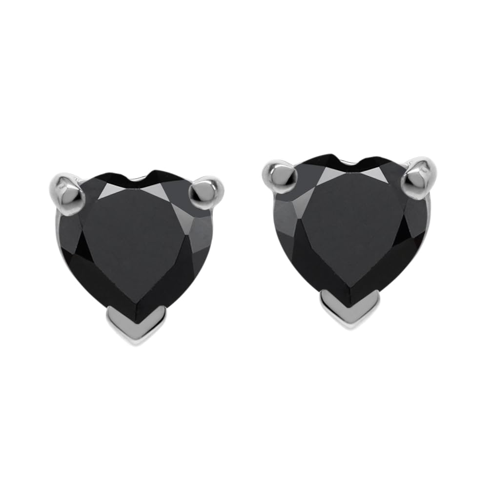 Silvershake Petite Natural 1.08ct 5 mm Heart Shape Black Onyx 925 Sterling Silver Stud Earrings Jewelry for Women Second Hole