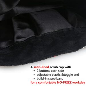 ABAMERICA Bouffant Caps with Button and Sweatband, Adjustable Scrub Caps for Women Men, Satin Layer