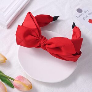 Drnytunk Hairband for Women - Big Bow Decor Hair Hoop, Knotted Turban Headbands, Top Knot Hair Band Bows, Red