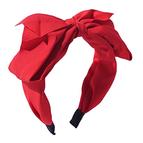 Drnytunk Hairband for Women - Big Bow Decor Hair Hoop, Knotted Turban Headbands, Top Knot Hair Band Bows, Red