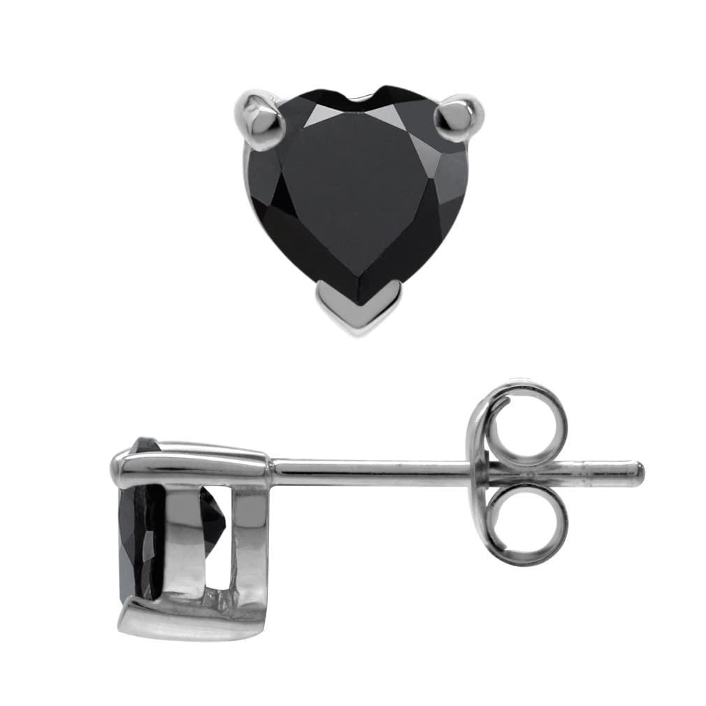 Silvershake Petite Natural 1.08ct 5 mm Heart Shape Black Onyx 925 Sterling Silver Stud Earrings Jewelry for Women Second Hole