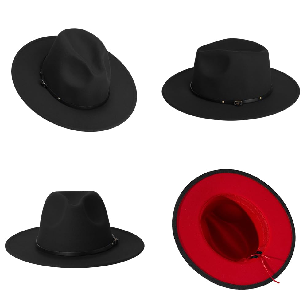 jingsha Fedora Hats for Men & Women Wide Brim Fedora Felt Panama Hat Men's Dress Hats with Belt Buckle