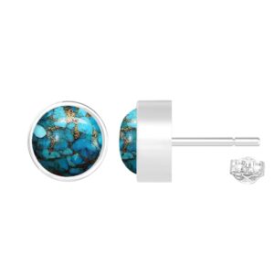 1.35Ct Blue Copper Turquoise Stud Earrings for Women Sterling Silver Blue Stone Jewelry Women's Day Gifts For Mom Wife